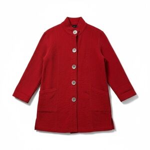 Focus Casual Life Coastal Casual Coat Textured Button Front Red Womens S